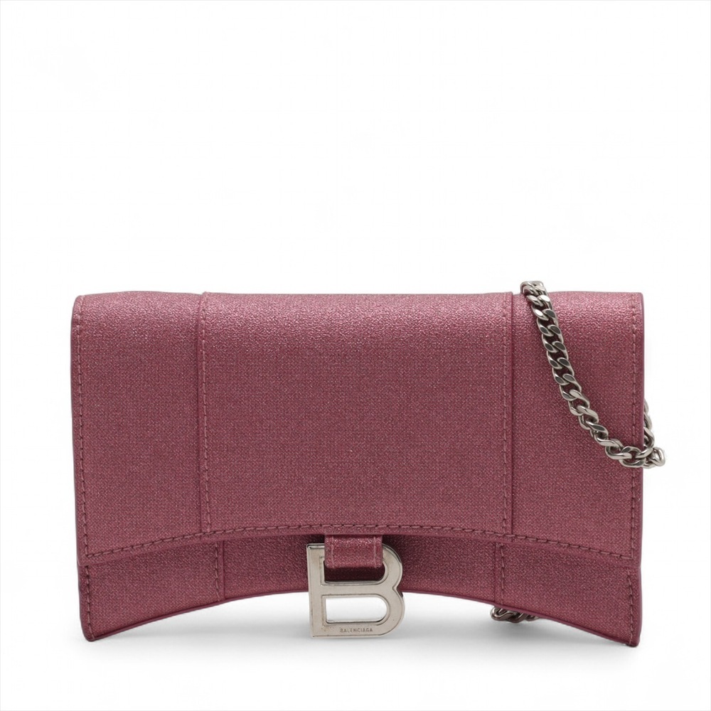 Balenciaga Hourglass Canvas Leather Chain Wallet Bag Pink